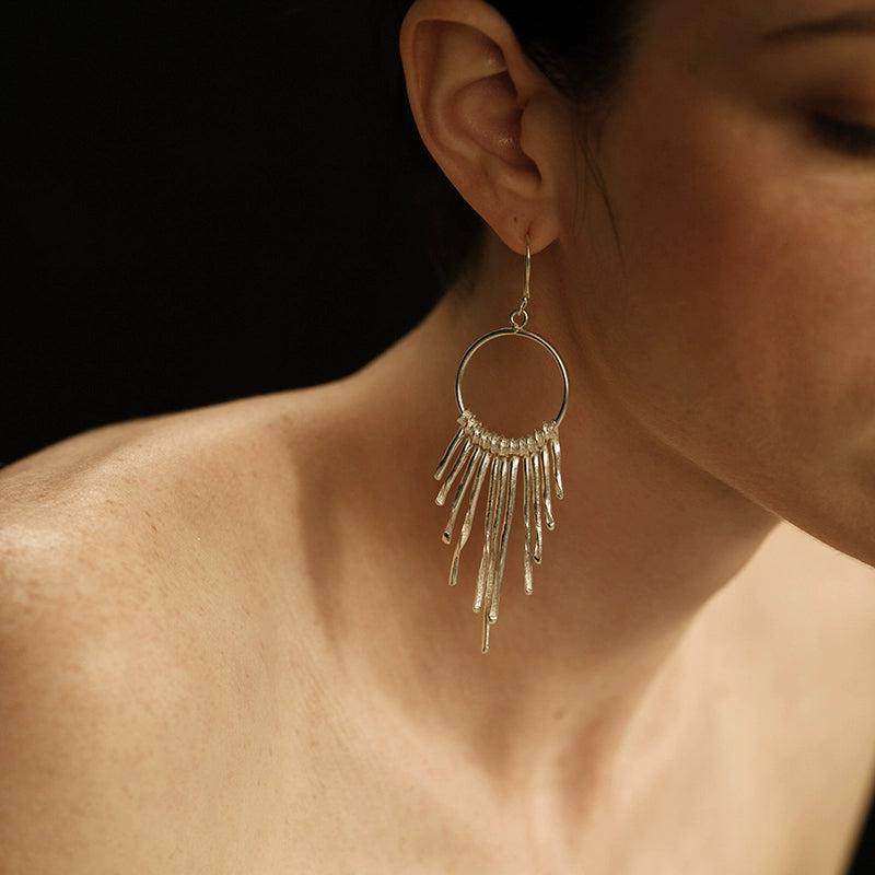 Solene Earrings | Boho Tassel with Vintage Texture - Handcrafted S925 Silver