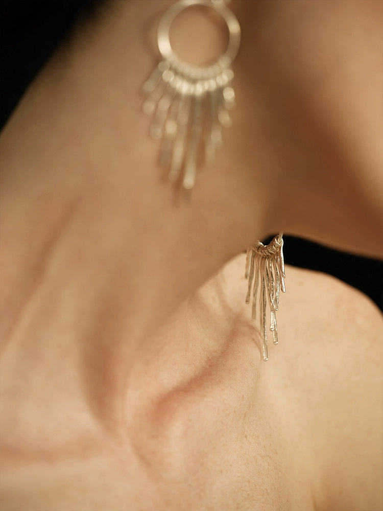 Solene Earrings | Boho Tassel with Vintage Texture - Handcrafted S925 Silver