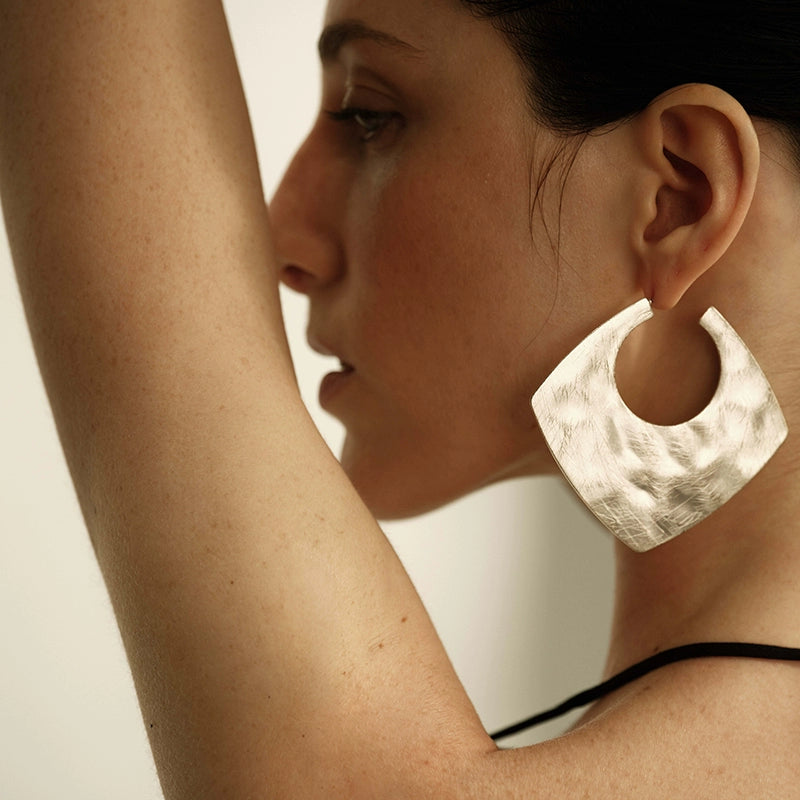 Noa Earrings | Textured Square Vintage Design - Silver-Plated Copper