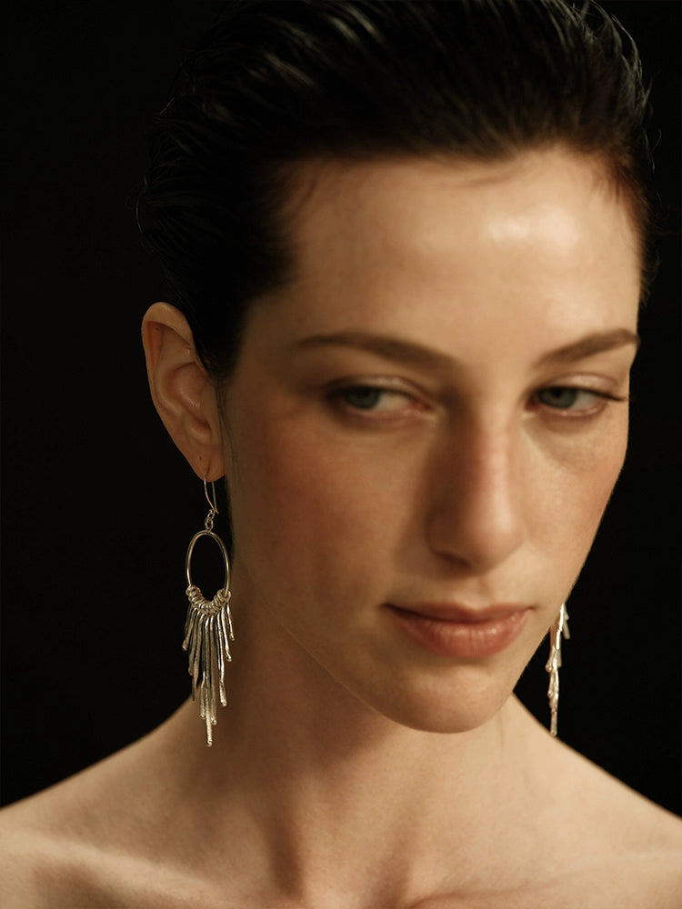 Solene Earrings | Boho Tassel with Vintage Texture - Handcrafted S925 Silver
