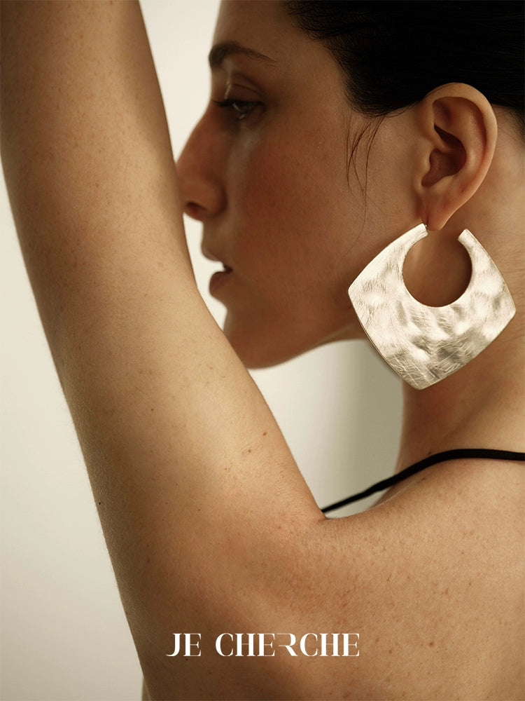 Noa Earrings | Textured Square Vintage Design - Silver-Plated Copper