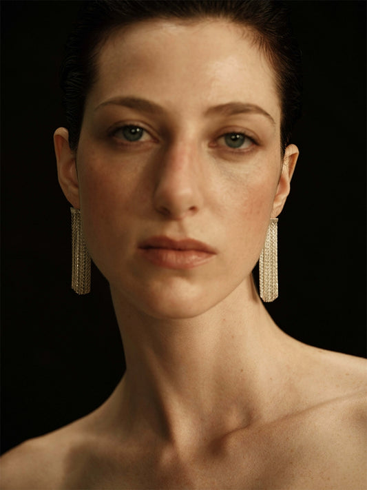 Liora Earrings | Minimalist Tassel Studs - Handcrafted S925 Silver