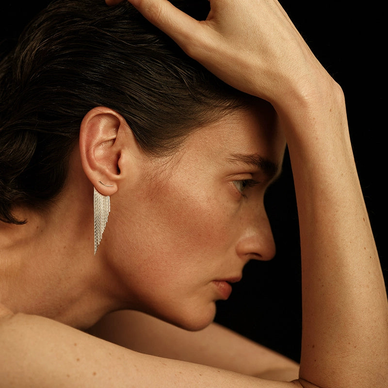 Yakamoz Earrings | Irregular Tassel Design - Handcrafted S925 Silver