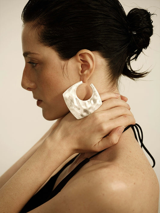 Noa Earrings | Textured Square Vintage Design - Silver-Plated Copper