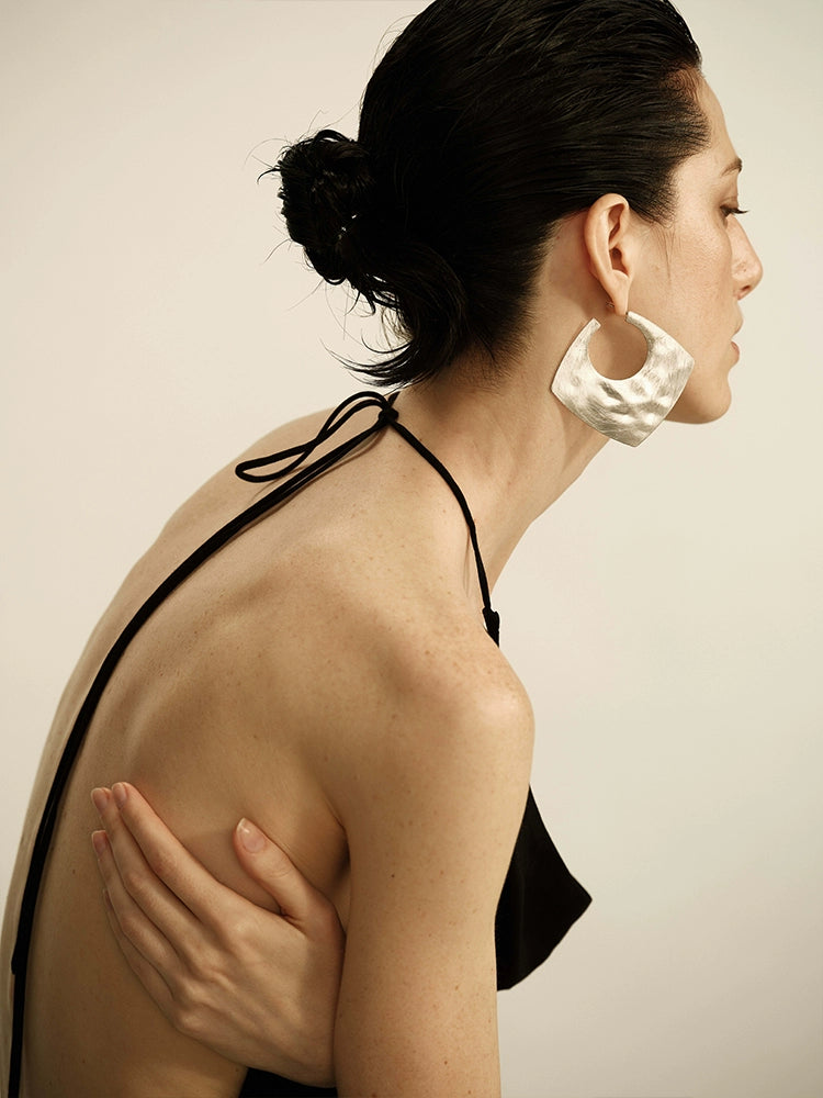 Noa Earrings | Textured Square Vintage Design - Silver-Plated Copper