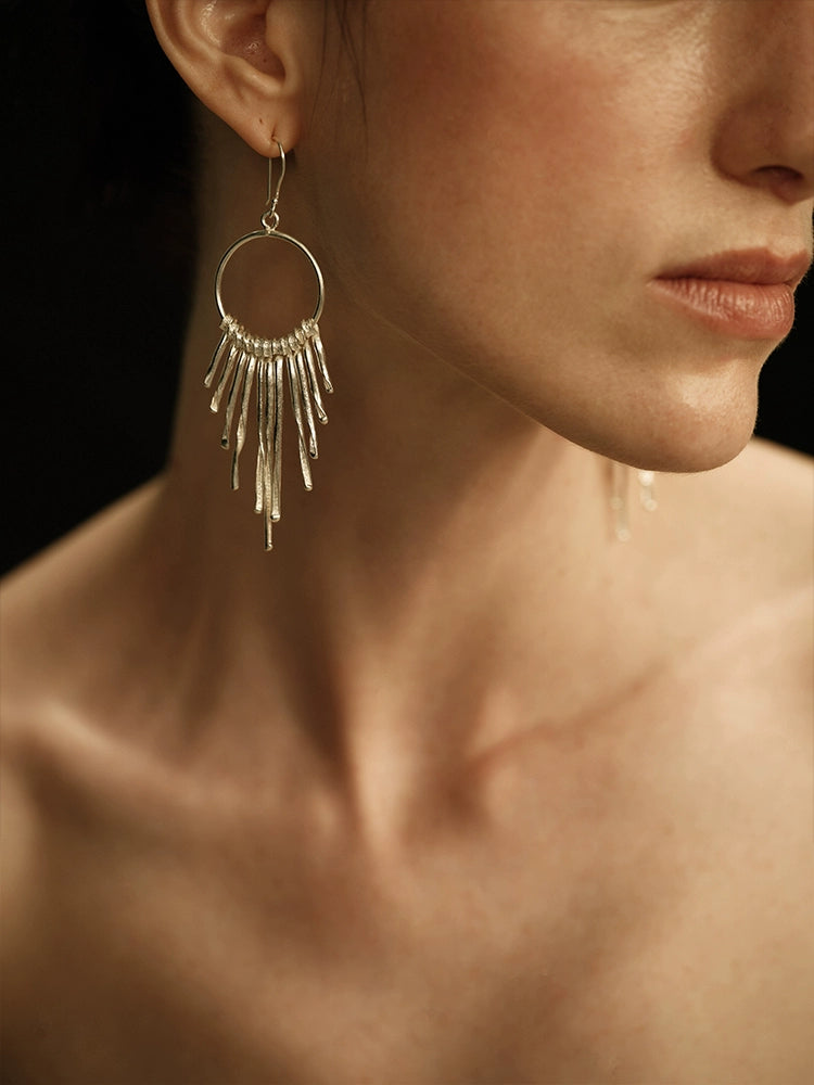 Solene Earrings | Boho Tassel with Vintage Texture - Handcrafted S925 Silver