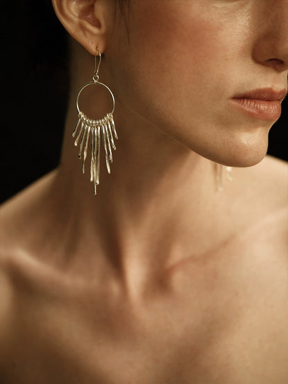 Solene Earrings | Boho Tassel with Vintage Texture - Handcrafted S925 Silver