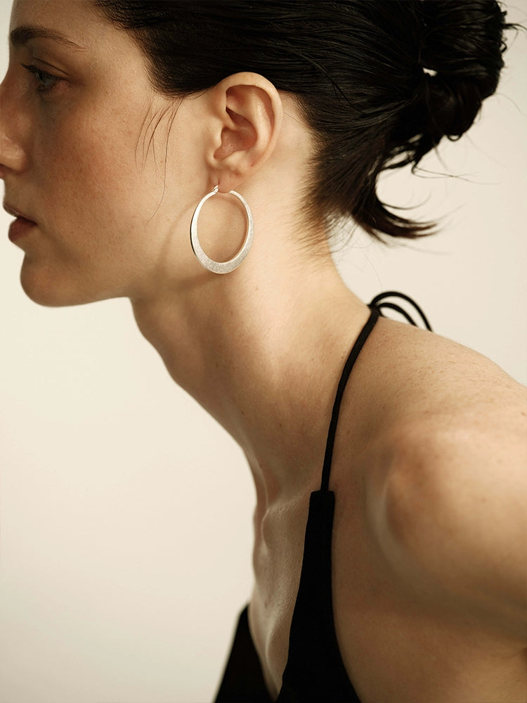 Lunaria Earrings | Retro Matte Circular Design - Handcrafted S925 Silver