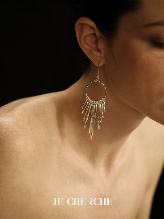 Solene Earrings | Boho Tassel with Vintage Texture - Handcrafted S925 Silver